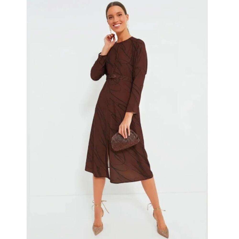 Tuckernuck Belted Midi Dress Medium NWT Chocolate Twombly Bex Fall Office Wear